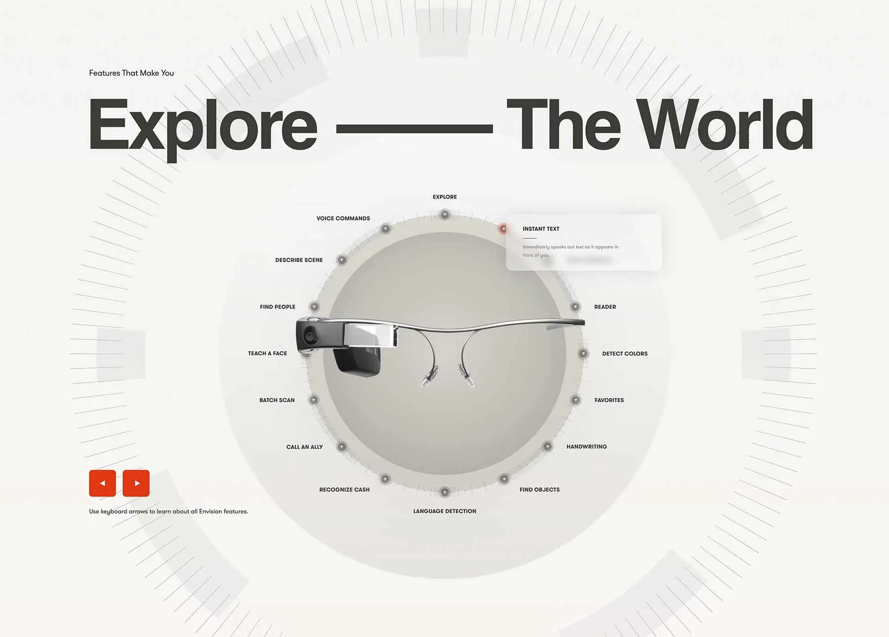 Functionaliteiten sectie conceptueel vormgegeven in de vorm van een oog - Envision